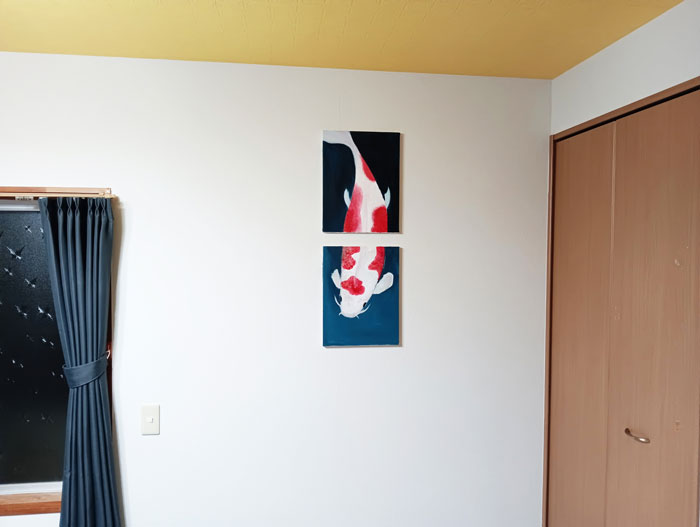 ダイニングに鯉の油絵